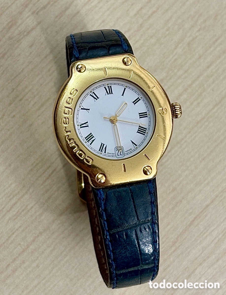 Vintage: ✅ Reloj Courreges gold Filled 20-2001 Swiss Made Quartz Watch Date Window Roman Numerals