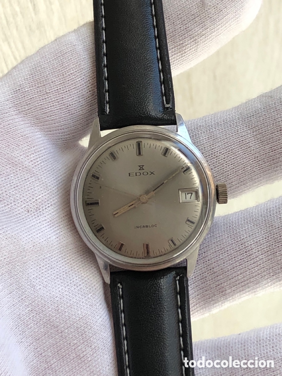 Vintage: Reloj edox de cuerda completo caja de acero