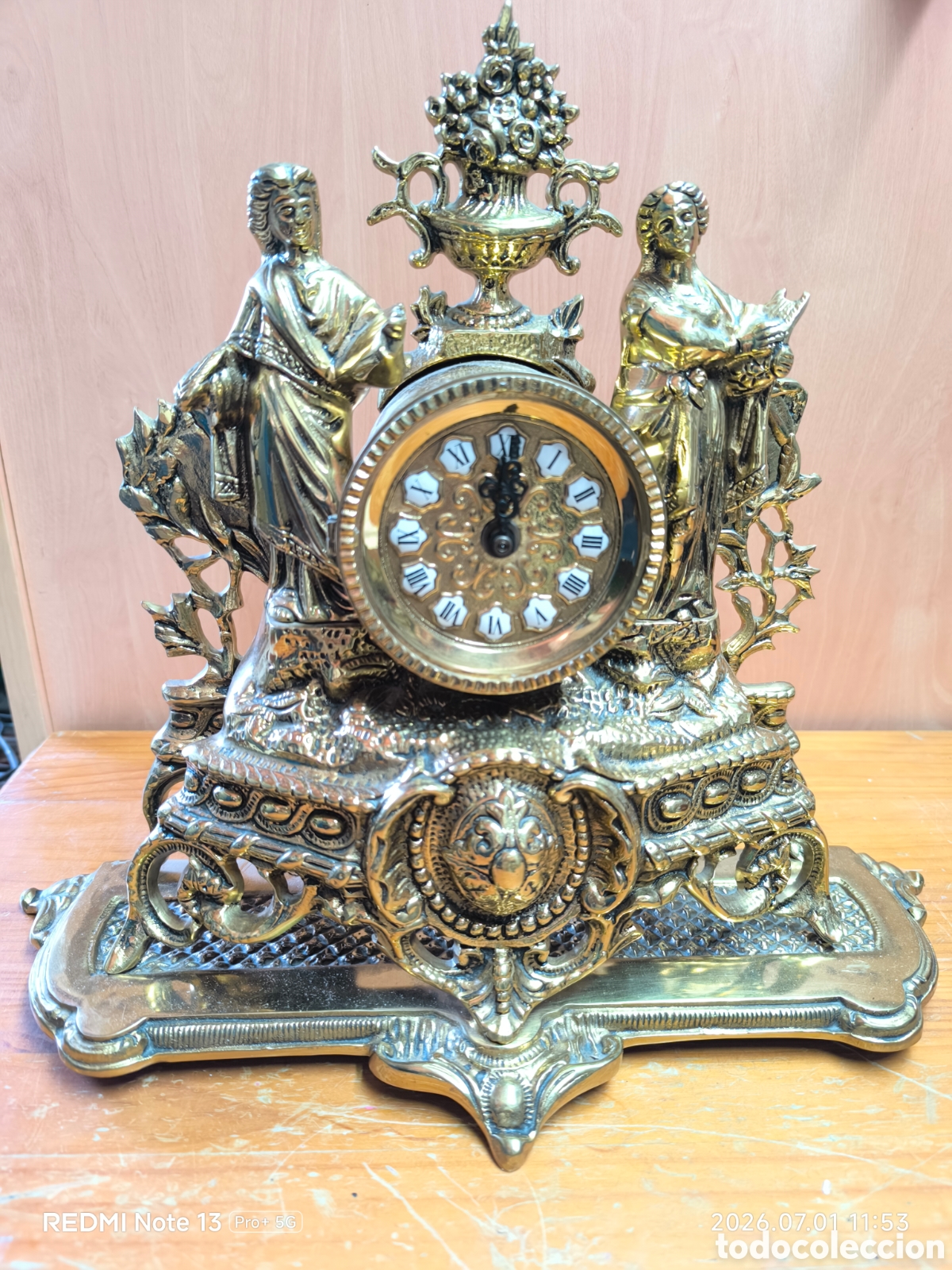 Vintage: Reloj sobremesa de bronce pulido casi 8kilos