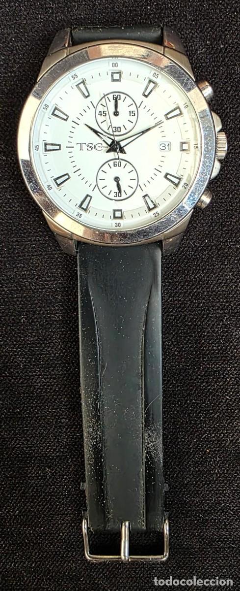 Vintage: Reloj TSC Time Cron&oacute;grafo Quartz Acero Inoxidable &ndash; Caja 5 cm &ndash; Calendario &ndash; Correa de Silicona