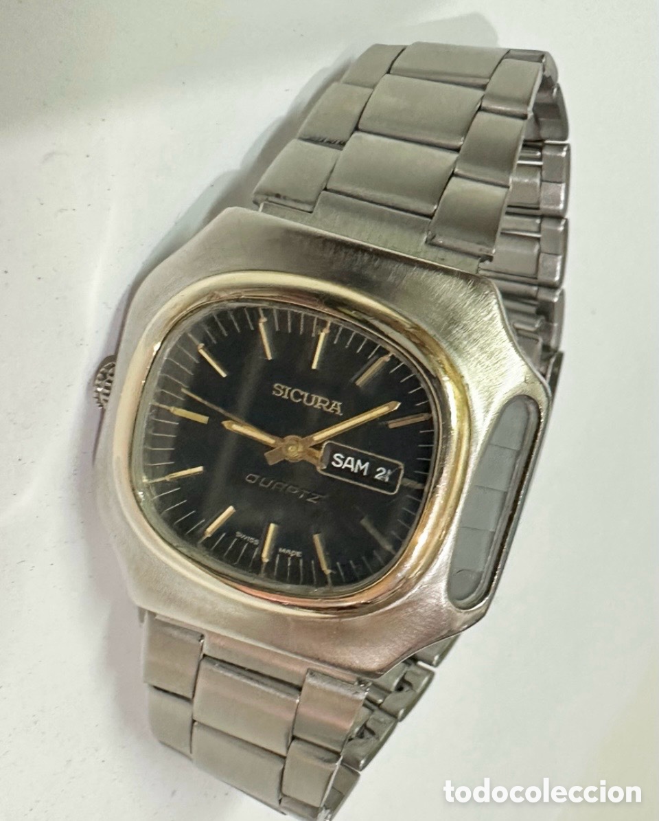 Vintage: Raro reloj SICURA SOLAR Con D&iacute;a Y Fecha Swiss Vintage