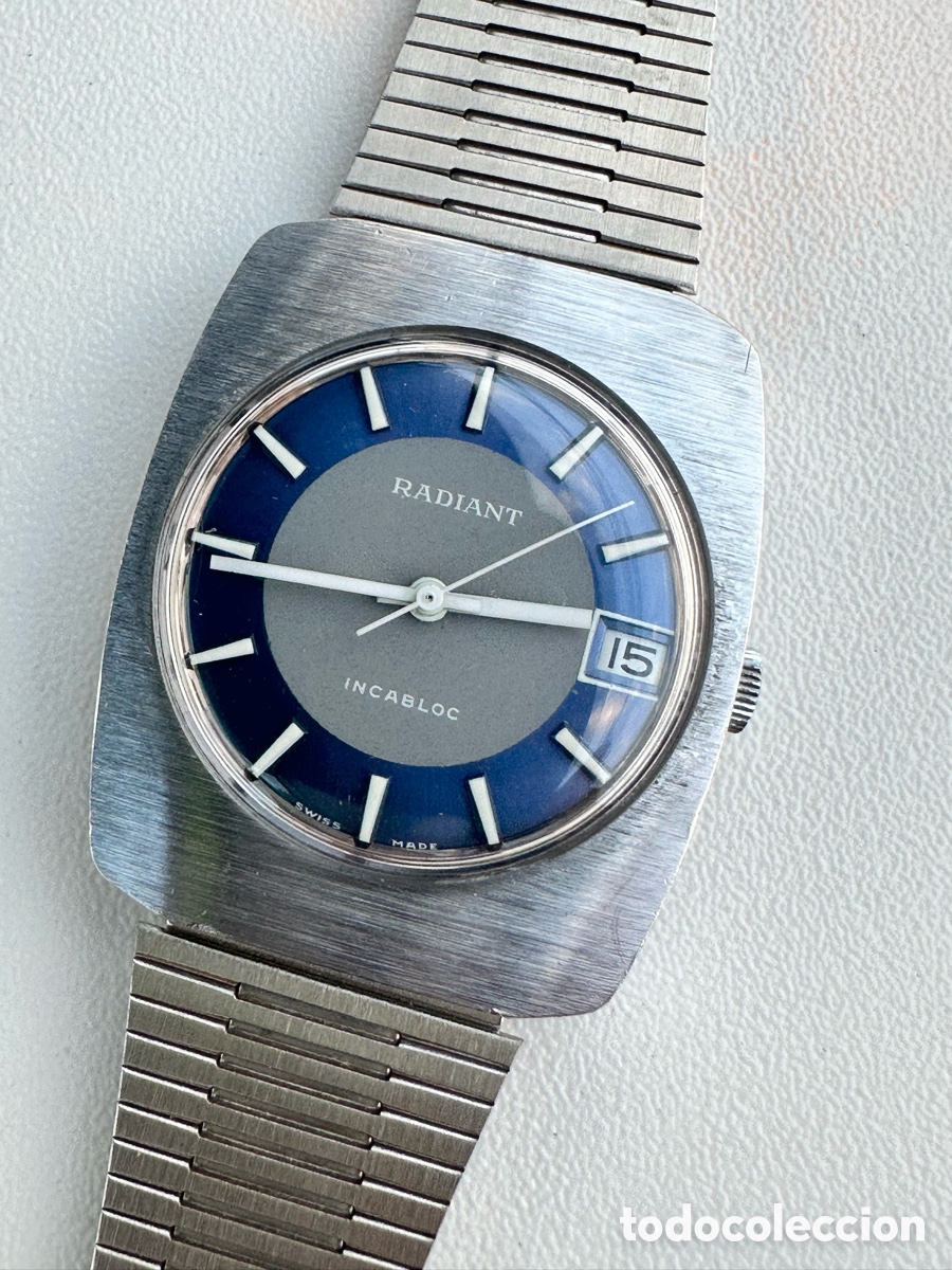 Vintage: Antiguo Reloj RADIANT INCABLOC CALENDAR SWISS Acero inoxidable