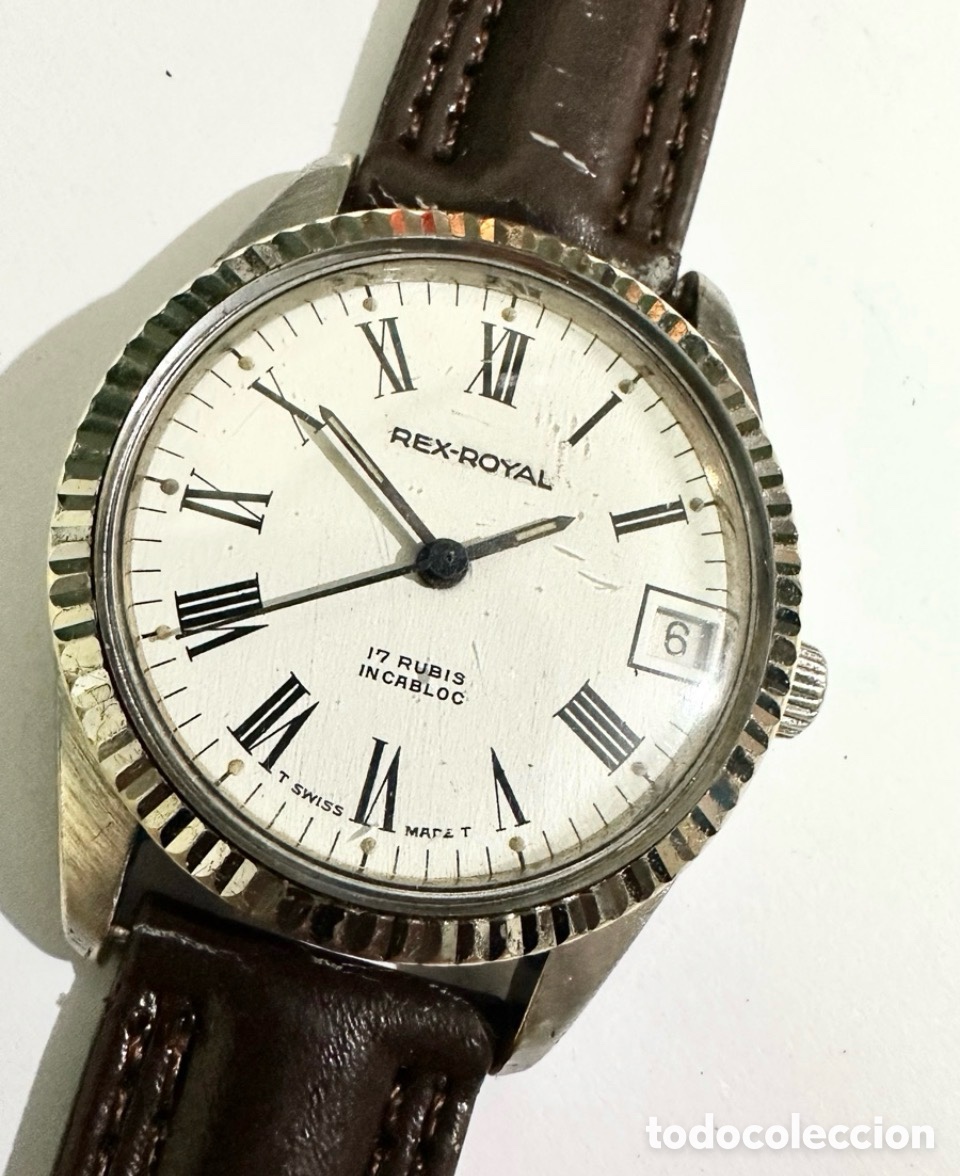 Vintage: Antiguo Reloj REX-ROYAL INCABLOC WATERPROOF CON D&Iacute;A SWISS VINTAGE DE CUERDA