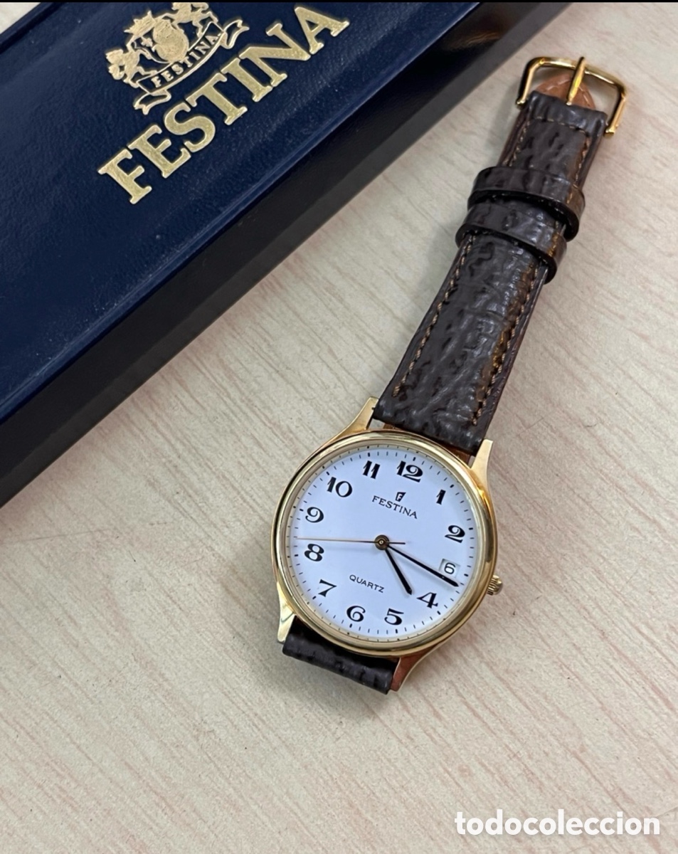 Vintage: ✅ Reloj FESTINA calendario chapado en oro 34 mm suizo