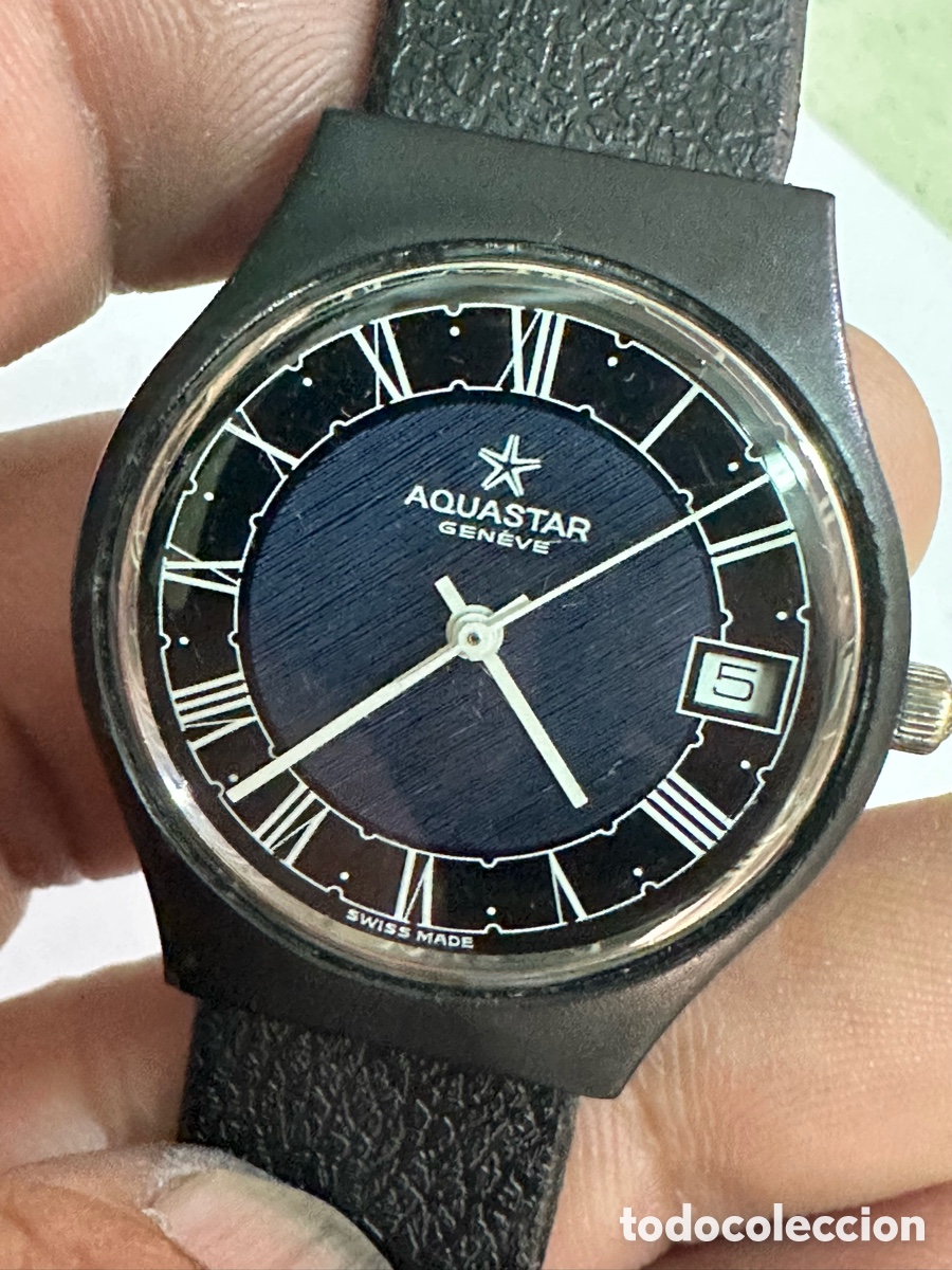 Vintage: Antiguo Reloj AQUASTAR GENEVE CALENDAR SWISS VINTAGE