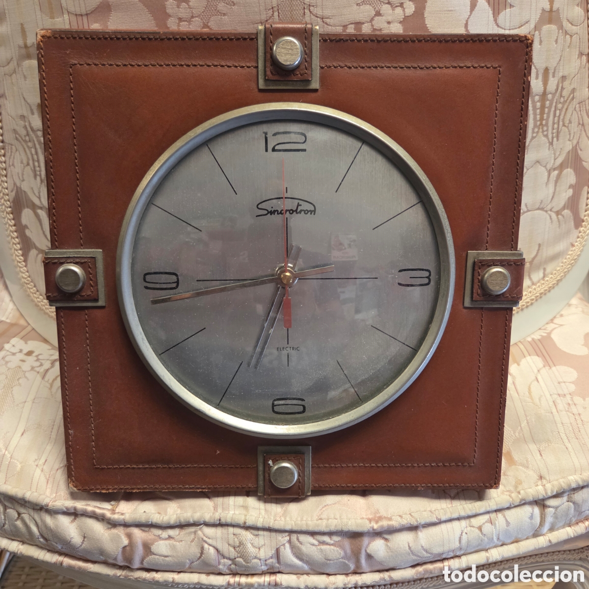 Vintage: reloj de pared vintage sincrotron a&ntilde;os 60 cuero