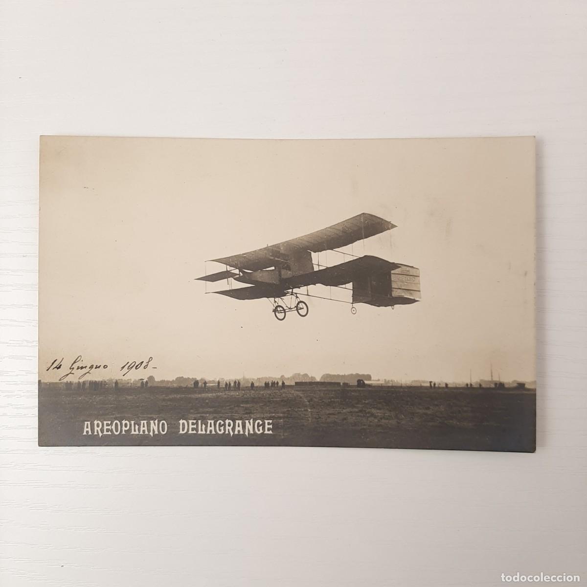 Vintage: Foto cartolina in b/n raffigurante aeroplano delagrange in volo