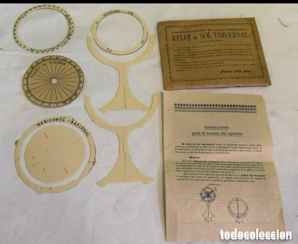 Vintage: Antiguo y muy curioso reloj de sol universal su manual de instrucciones.