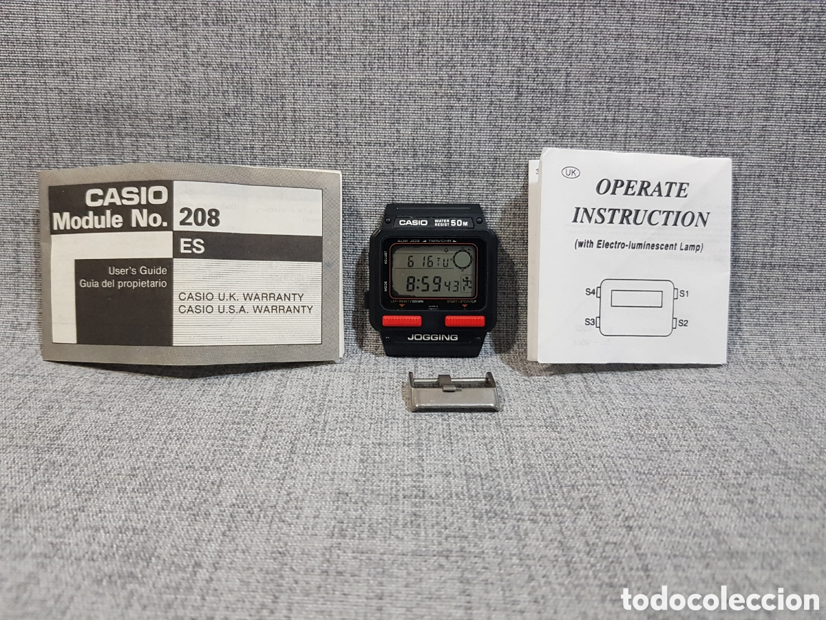 Vintage: CASIO 208 J-51W JOGGING RELOJ PULSERA ESFERA DIGITAL. SIN CORREA. SOLO ESFERA Y MANUALES.