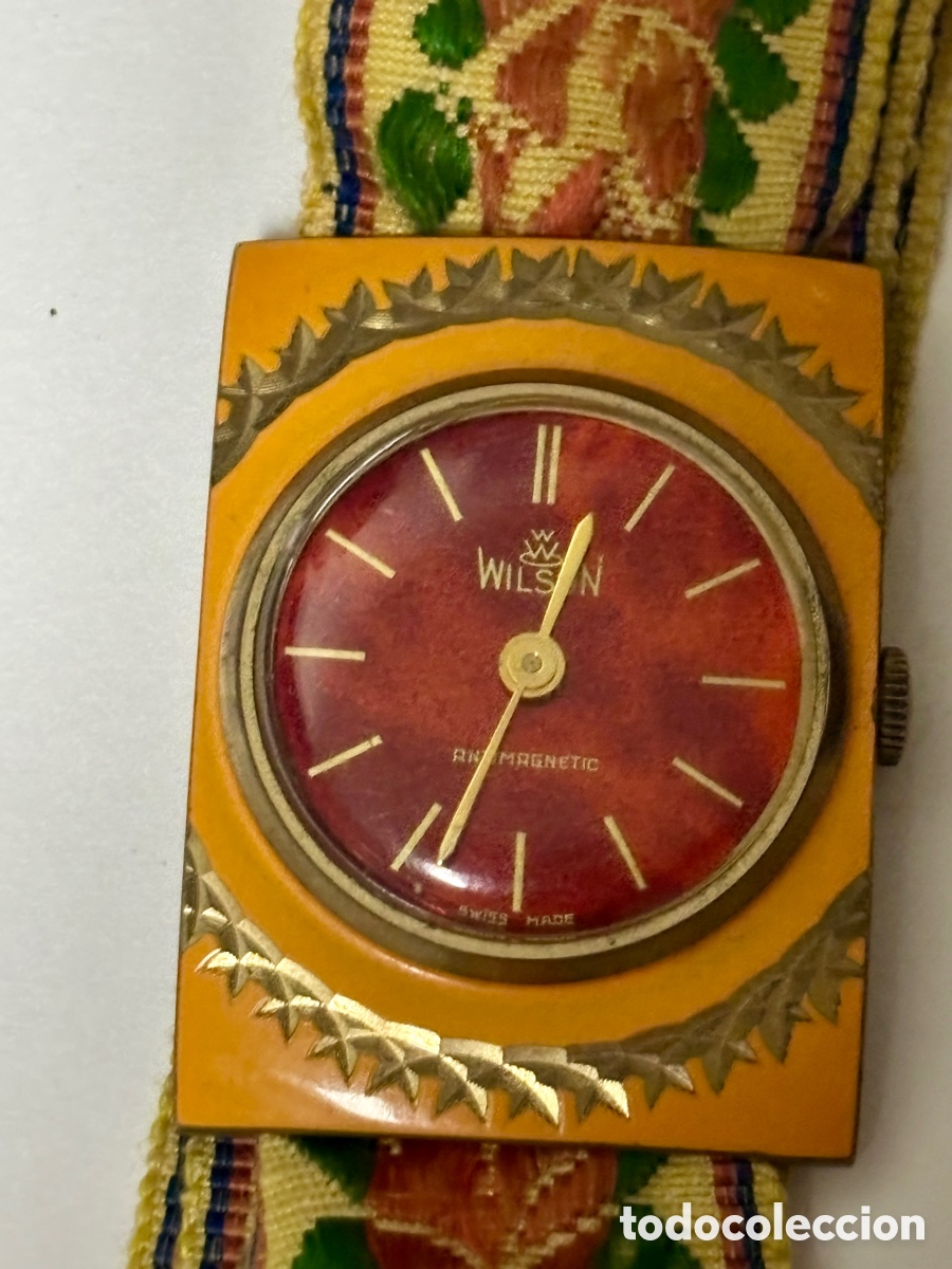 Vintage: Reloj Suizo Wilson &rdquo;Space Age&rdquo; (A&ntilde;os 70) Impecable + Cinta brocada Valenciana antigua (S.XIX)