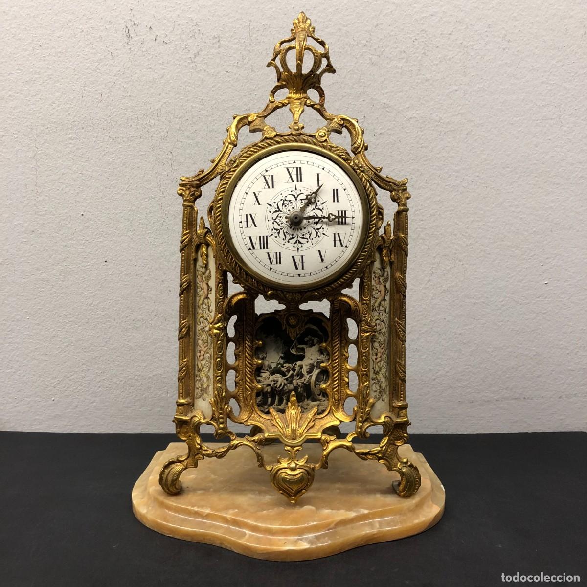 Vintage: PRECIOSO RELOJ DE BRONCE Y M&Aacute;RMOL - MODERNISTA - C. 1900 - SE DESCONOCE ESTADO - VER FOTOS - 38 CM