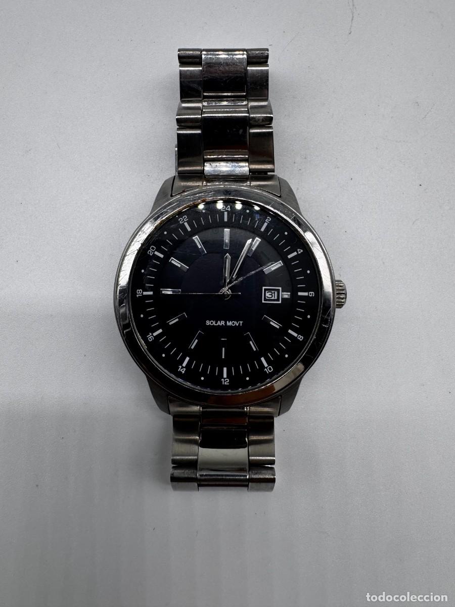 Vintage: RELOJ SOLAR MOVT VINTAGE ESFERA NEGRA CALENDARIO BRAZALETE ACERO