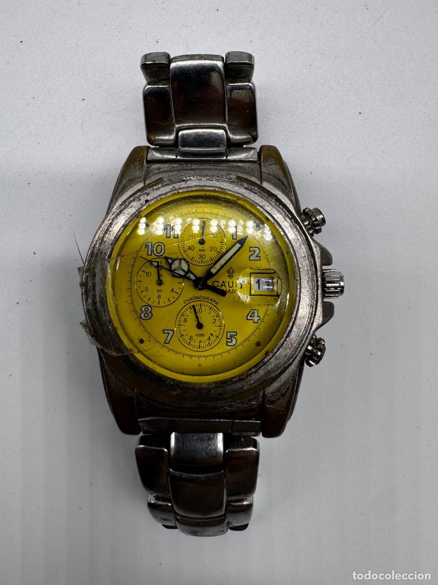 Vintage: RELOJ CAUNY CHRONOGRAPH CRON&Oacute;GRAFO VINTAGE ESFERA AMARILLA CON FECHA PARA RESTAURAR