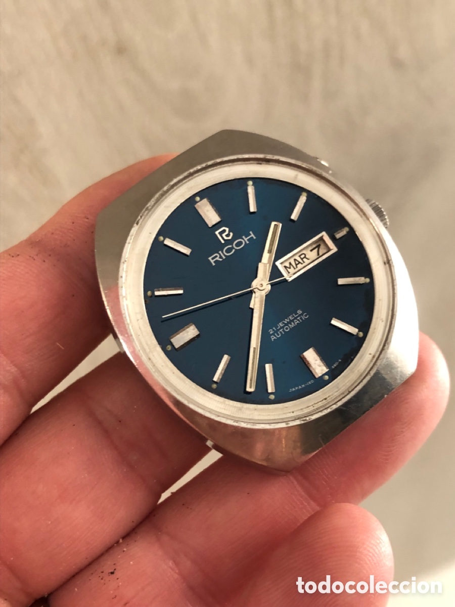 Vintage: Reloj ricoch autom&aacute;tico esfera azul preciosa