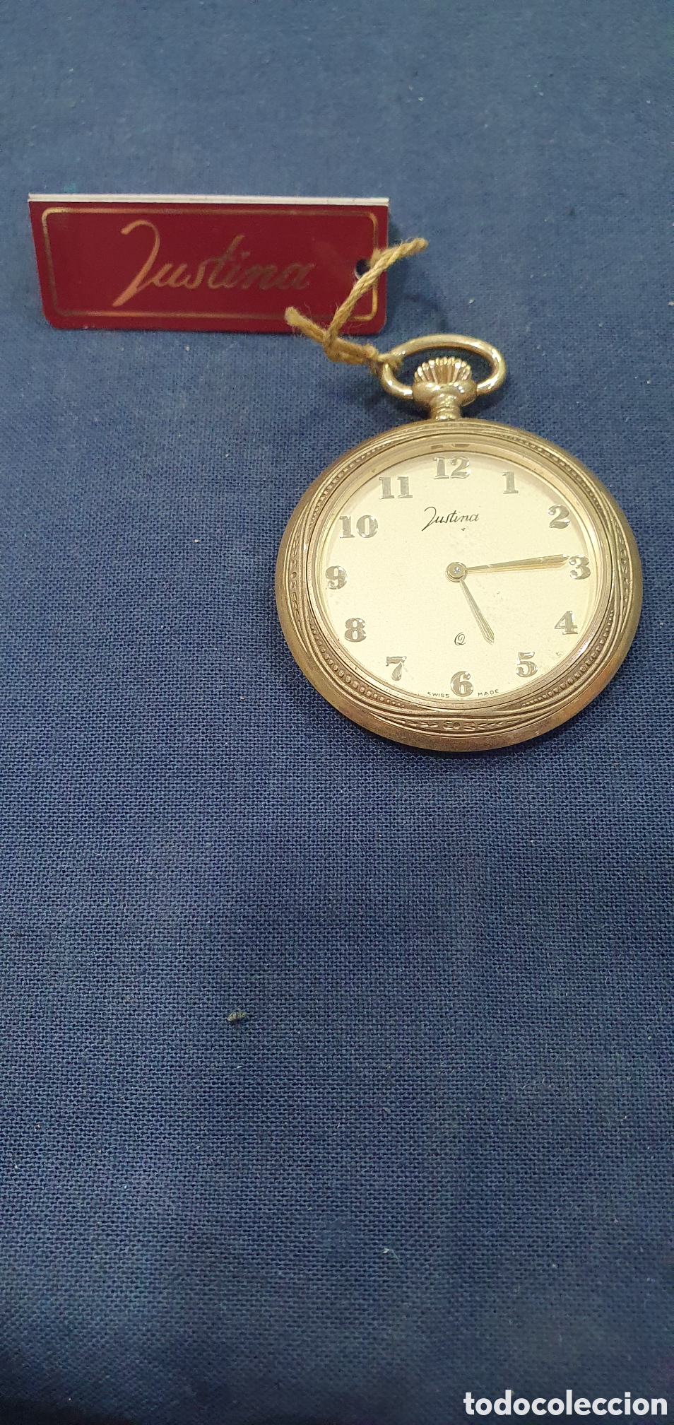 Vintage: Reloj de bolsillo Justina dorado a estrenar. (L138)