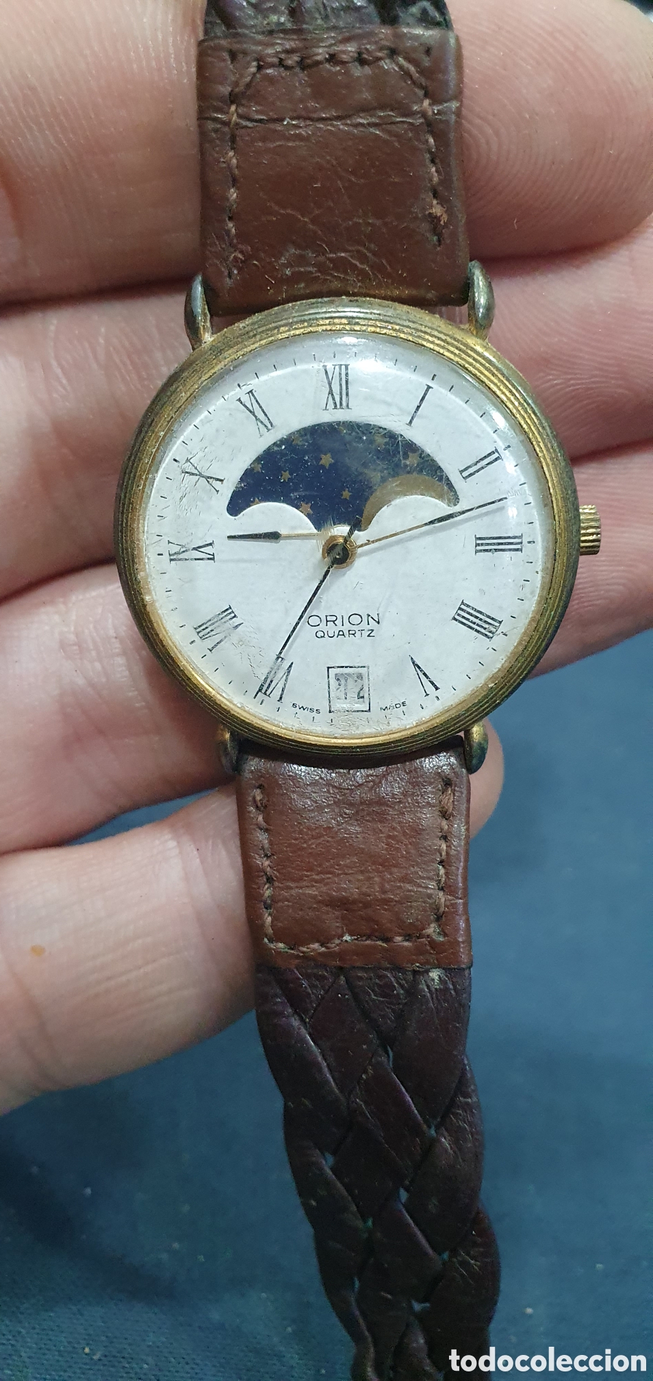 Vintage: Reloj de pulsera Orion Quartz. Fases de luna. (L139)