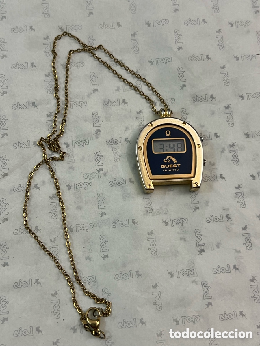 Vintage: ✅ reloj QUEST LCD cuarzo dorado colgante