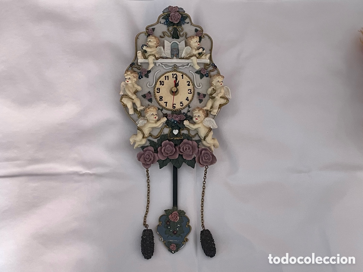 Vintage: Reloj de pared querubines y rosas, funciona - Foto 2