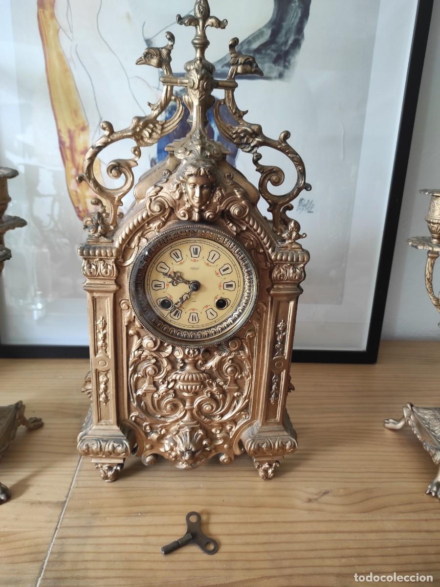 Vintage: RELOJ DE BRONCE CON CANDELABROS - Foto 4