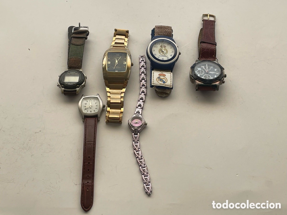 Vintage: Lote 6 relojes de pulsera de pila: Casio, Louis Valentin, Real Madrid, Mach 1
