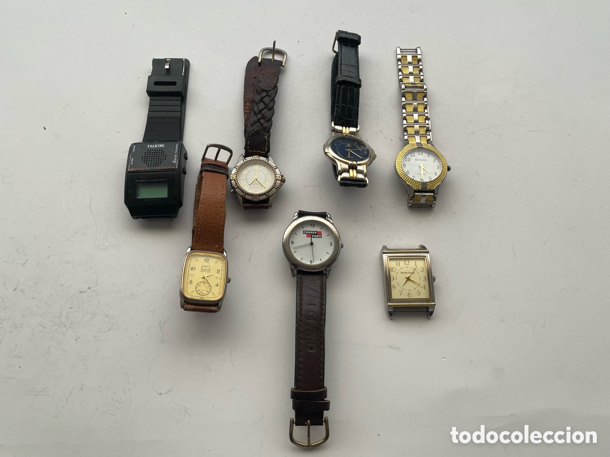 Vintage: Lote 7 relojes de pulsera de pila: Geneva, Dumont, Smith Ferry, Canal+, Indiglo