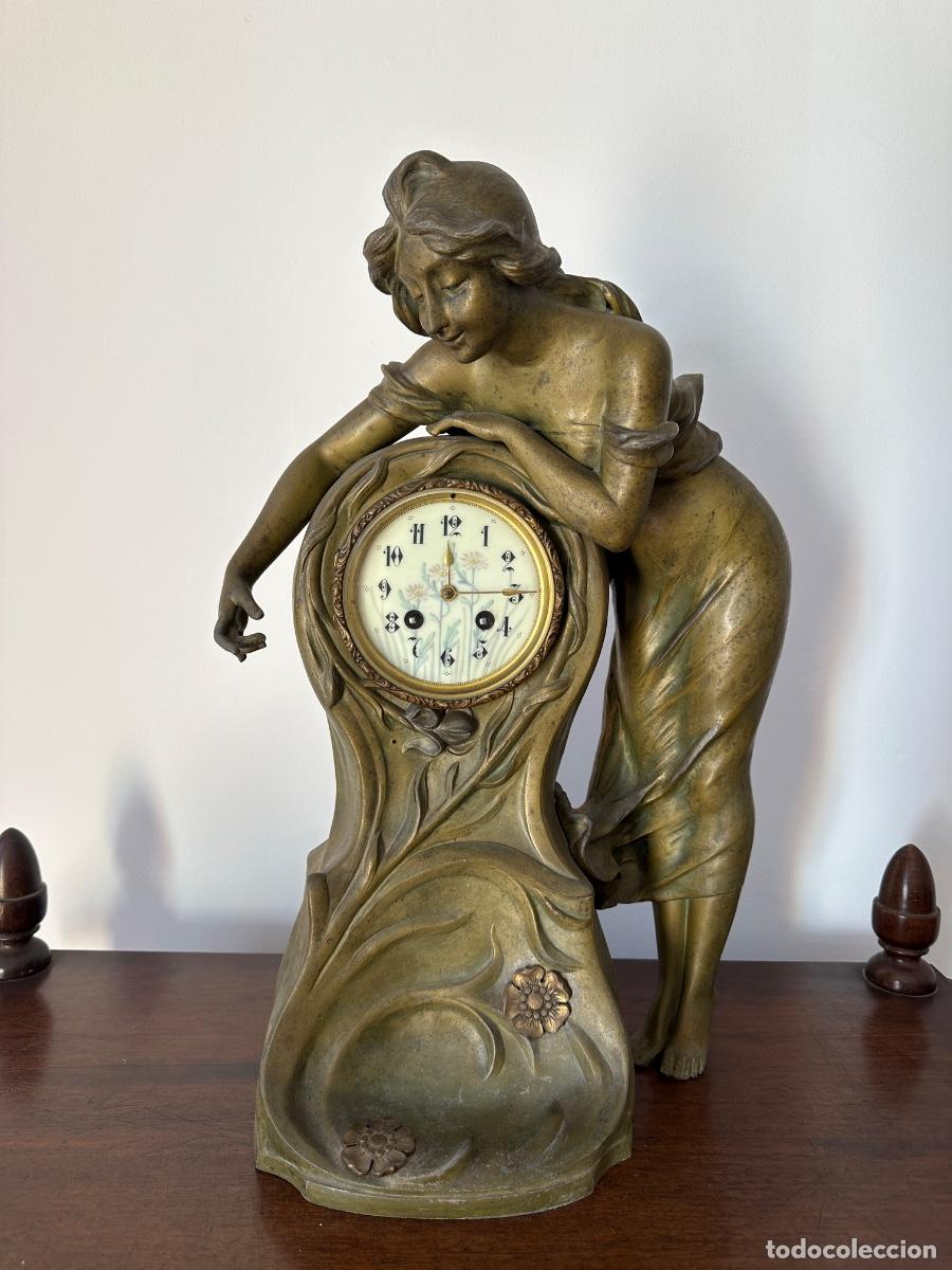 Vintage: Gran reloj de sobremesa Art Nouveau firmado Aristide de Ranieri &ndash; Francia, circa 1900 &ndash; 48 cm