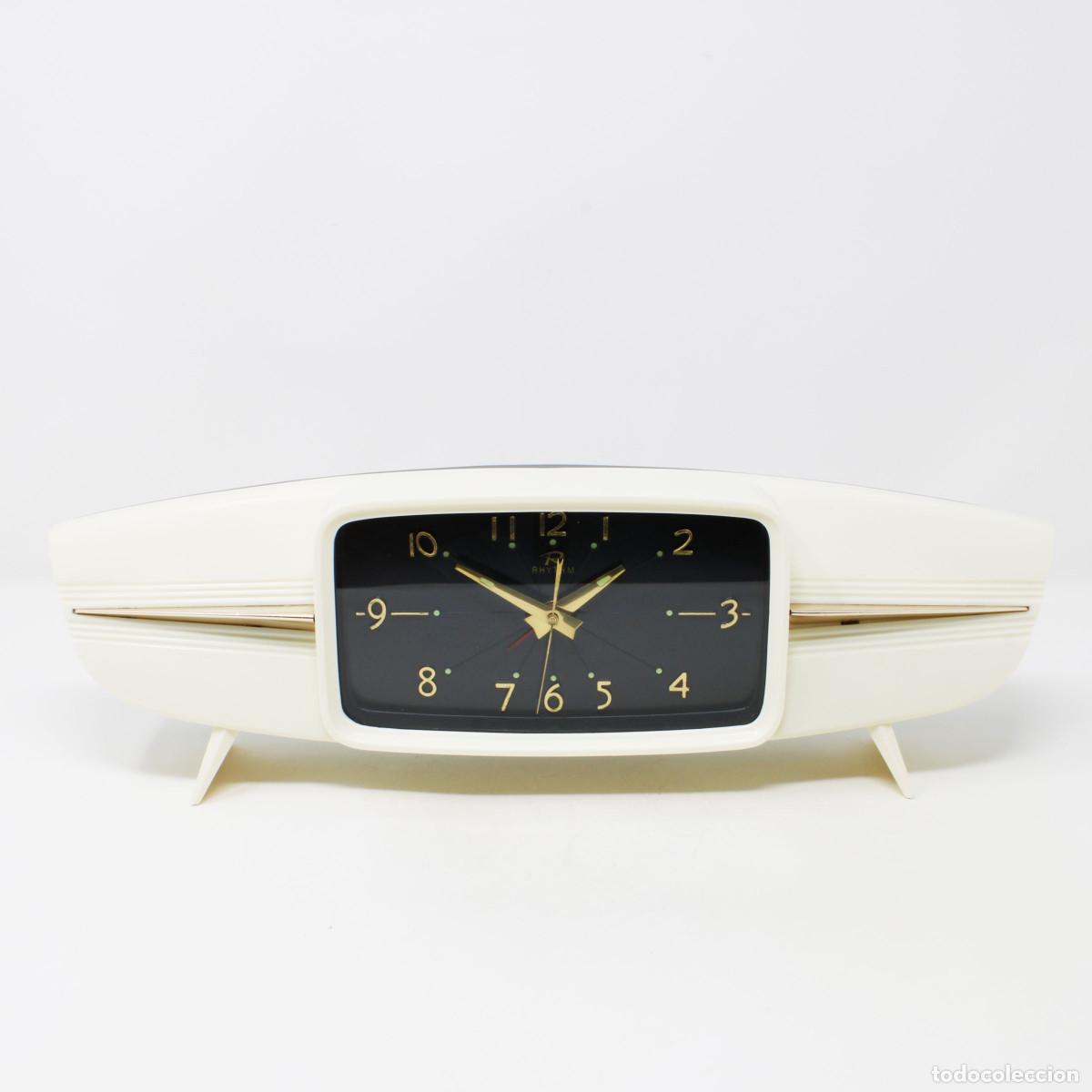 Vintage: Reloj sobremesa Rhythm 5809 vintage a&ntilde;os 50, Mid Century Modern, Space Age, alarma musical y campana