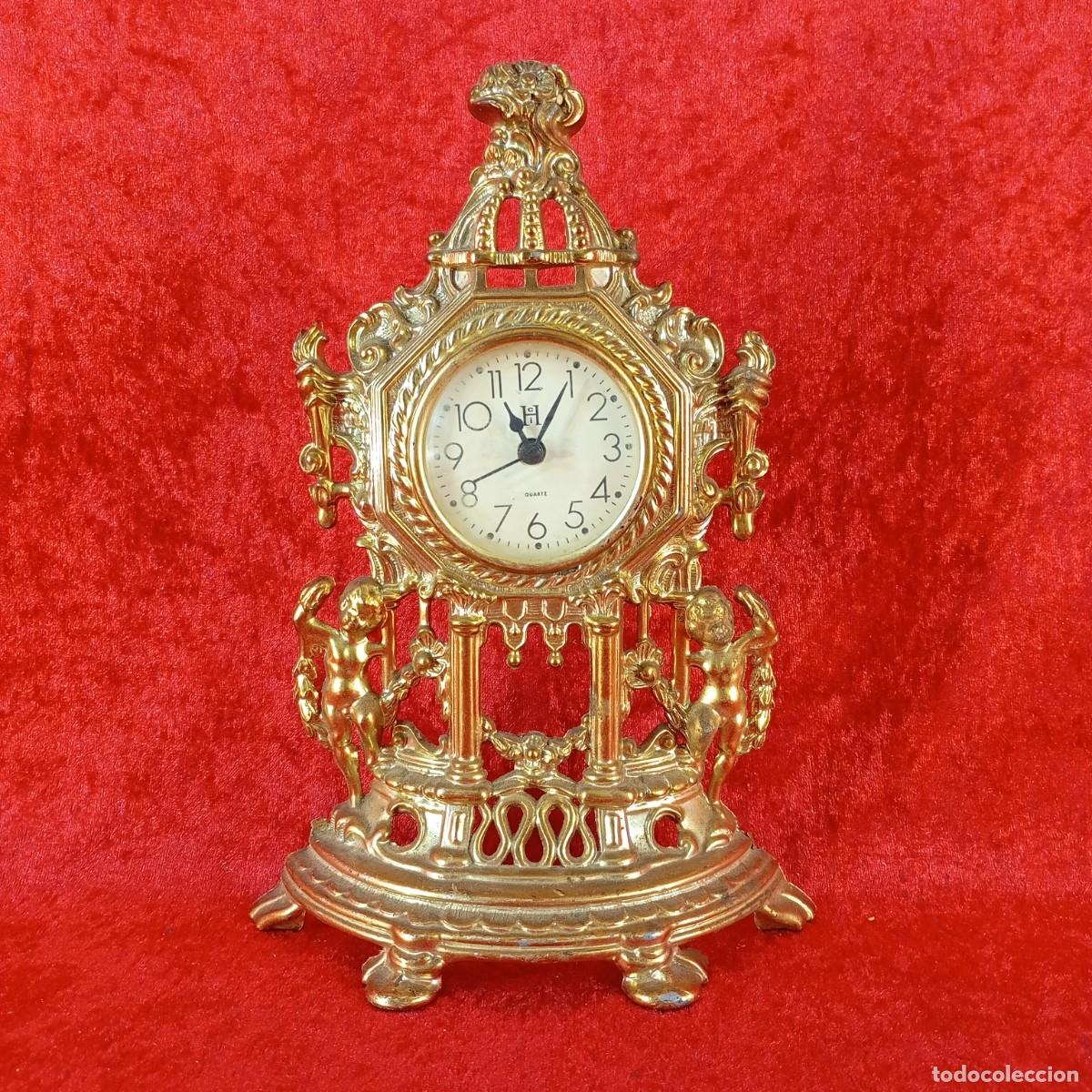 Vintage: ANTIGUO RELOJ DE SOBREMESA DE METAL - CHAPADO EN METAL DORADO - BOVOLI ITALIA - 23 CM DE ALTO