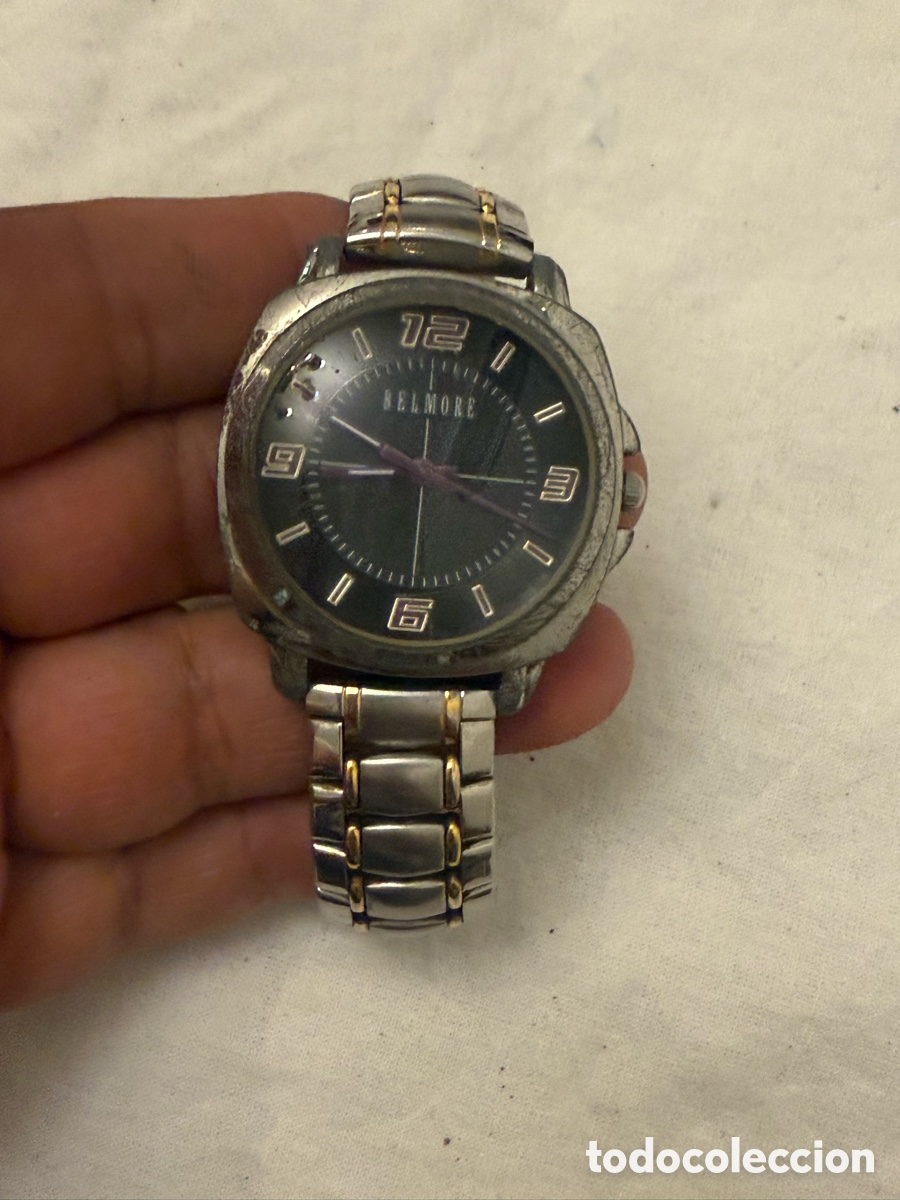 Vintage: Reloj de pulsera BELMORE para hombre con correa met&aacute;lica. Funciona.