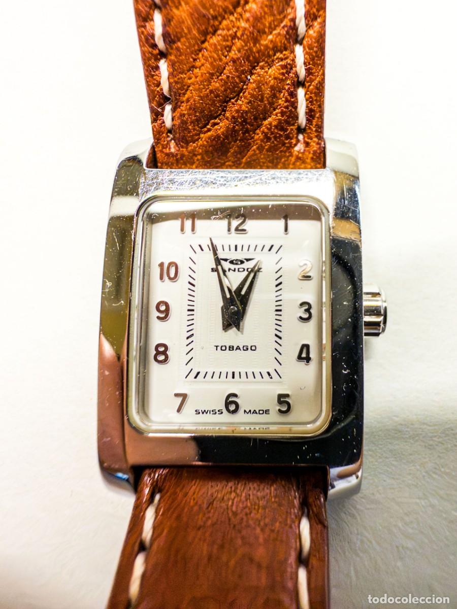 Vintage: Reloj de mujer Sandoz Tobago 72506-0349 con pila nueva y correa marr&oacute;n