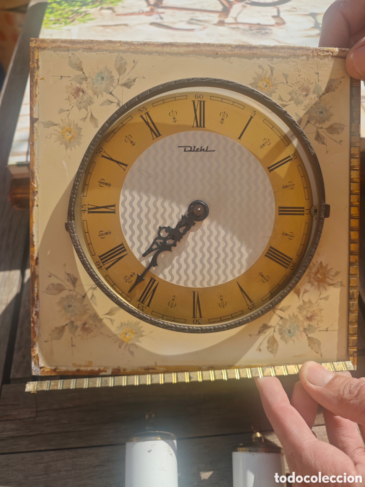 Vintage: Reloj pared Dielh con p&eacute;ndulo y dos pesas