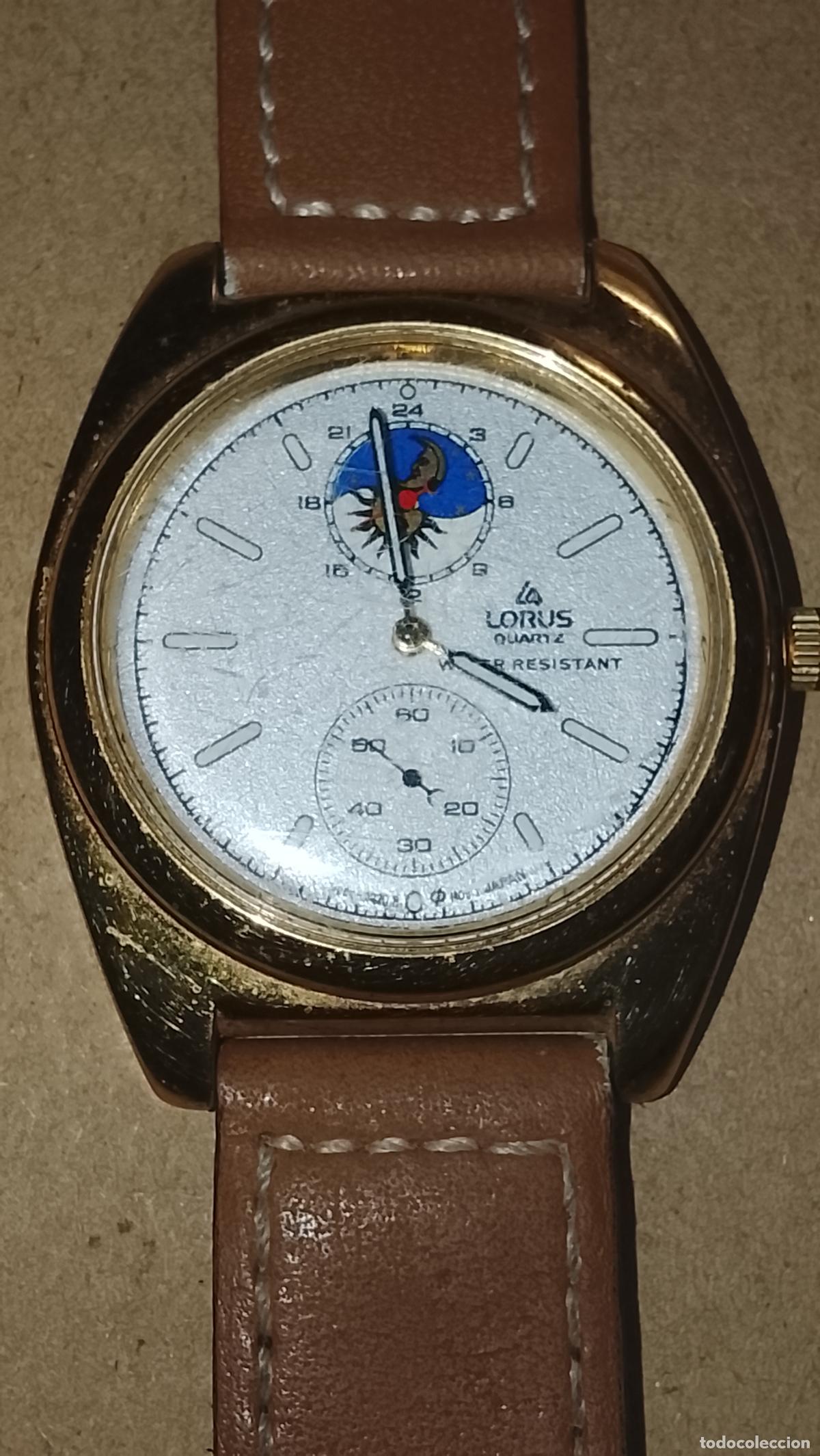 Vintage: reloj lorus caballero esfera metal dorado pulsera piel ver fotos