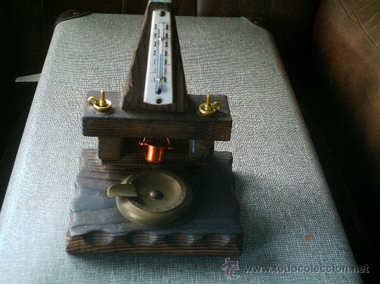 Vintage: CHIMENEA DE MADERA CON TERM&Oacute;METRO Y CENICERO - Foto 5