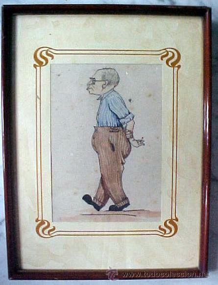 Vintage: cuadro acuarela caricatura - Foto 1