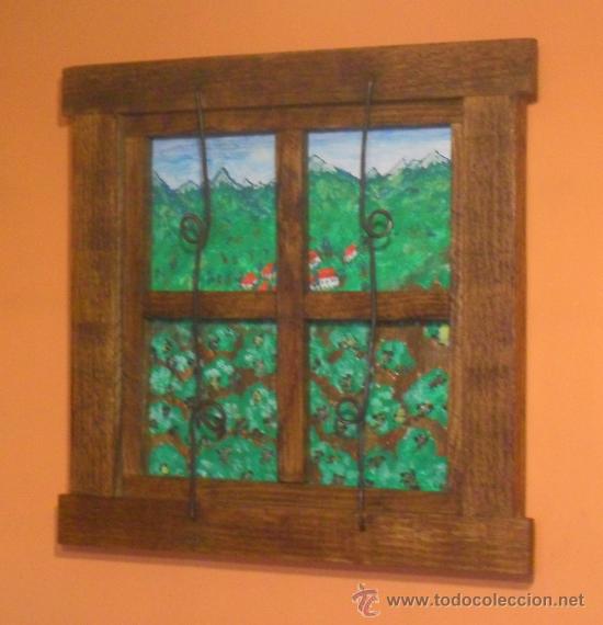 Vintage: ventana de madera decorativa con paisaje pintado a mano ,LECHUGAS,,, ven365 -- ve25