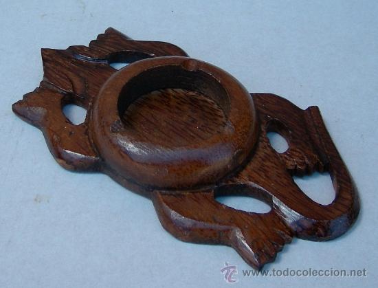 Vintage: cenicero de madera con lagarto tallado con tapa coco