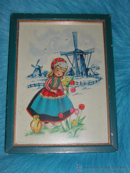 Vintage: Cuadrito vintage. Postal con ni&ntilde;a holandesa.