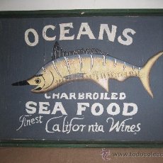 Vintage: CUADRO PINTADO SOBRE MADERA. OCEANS - SEA FOOD - CALIFORNIA WINES -. Lote 45599069