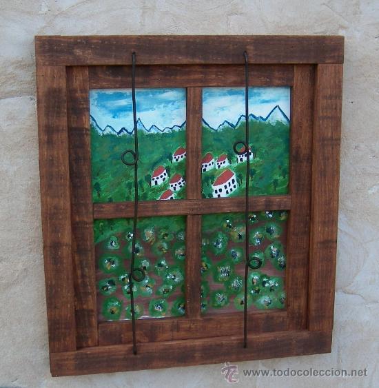 ventana de madera decorativa con paisaje pintad - Compra venta en  todocoleccion