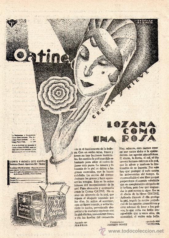 Vintage: CARTEL O ANUNCIO PUBLICIDAD. OATINE LOZANA COMO UNA ROSA. EN PAPEL A&Ntilde;O: 1929 TAMA&Ntilde;O FOLIO. ORIGINAL