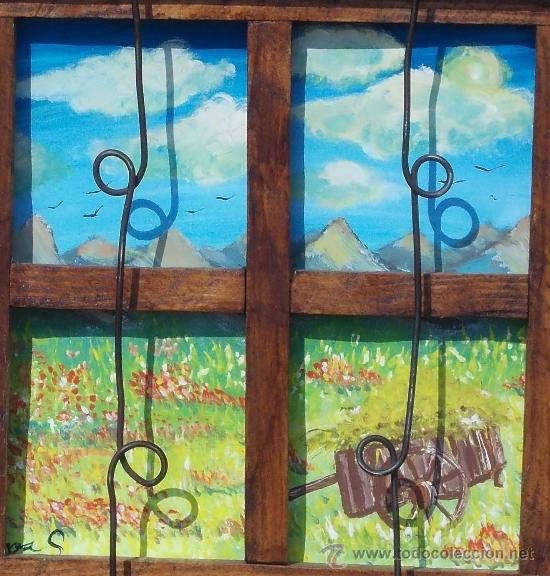 ventana de madera decorativa con paisaje pintad - Compra venta en  todocoleccion