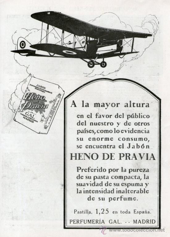 Vintage: JABON HENO DE PRAVIA. AVION CARTEL PUBLICIDAD DE PRENSA.TAMA&Ntilde;O FOLIO. EN PAPEL. A&Ntilde;O: 1928 ORIGINAL