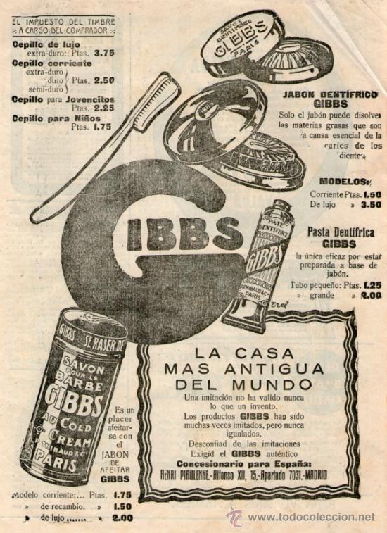 Vintage: GIBBS . CARTEL PUBLICIDAD DE PRENSA. TAMA&Ntilde;O FOLIO. EN PAPEL. A&Ntilde;O: 1926. ORIGINAL - PARA ENMARCAR-
