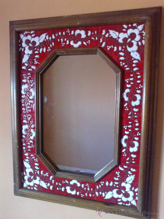 Vintage: ESPEJO EN MADERA Y AZULEJO - Foto 4