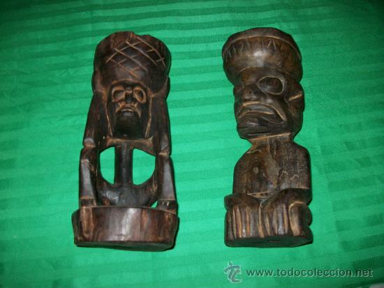 Vintage: LOTE DE HOMBRES - CENICERO DE MADERA TALLADA - ALTURA APROXIMADA 40 CM