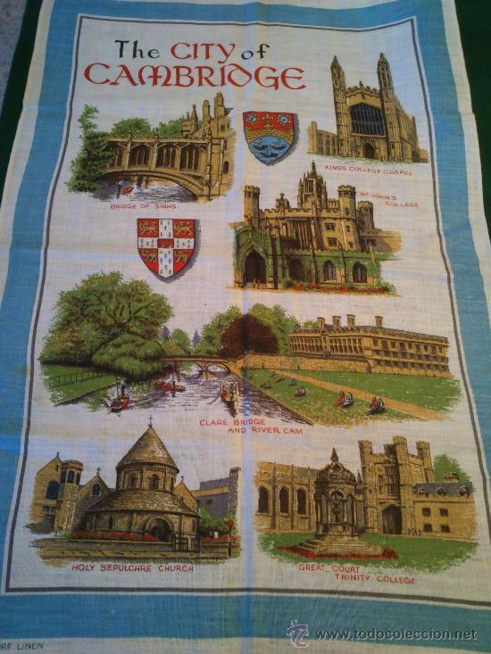 Vintage: Pa&ntilde;o estampado de la ciudad de Cambridge sin usar de los a&ntilde;os 60-70. Made in Ireland.