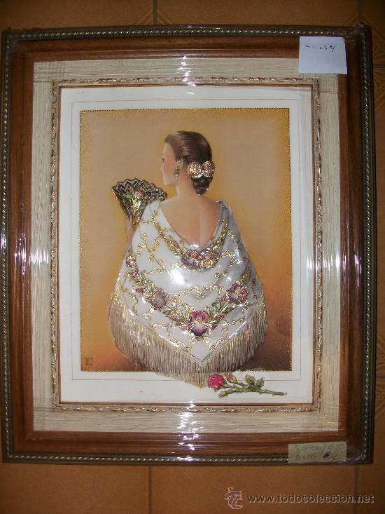 Vintage: CUADRO DUO - LAMINA HOLANDESA CON FLAMENCA - 41x34CM