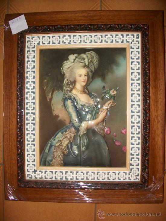 Vintage: CUADRO DUO - LAMINA HOLANDESA CON MUJER DE EPOCA - 38x32CM