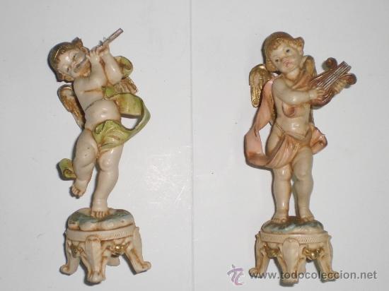 Vintage: Pareja de querubines tocando el arpa. - Foto 1