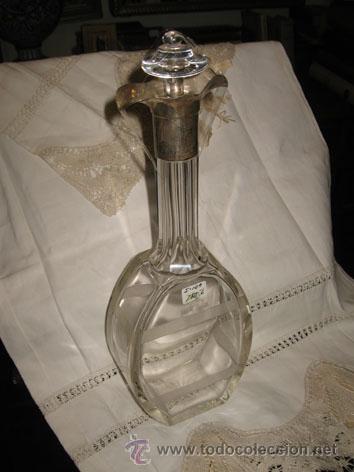 Vintage: ANTIGUA LICORERA CRISTAL TRASPARENTE Y PLATA PUNZONADA, FORMA rectangular - Foto 1